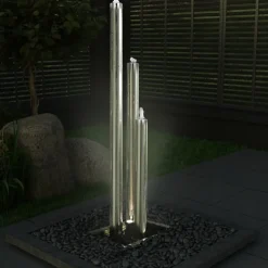 Puutarhan suihkulähde hopea 48x34x153 cm ruostumaton teräs