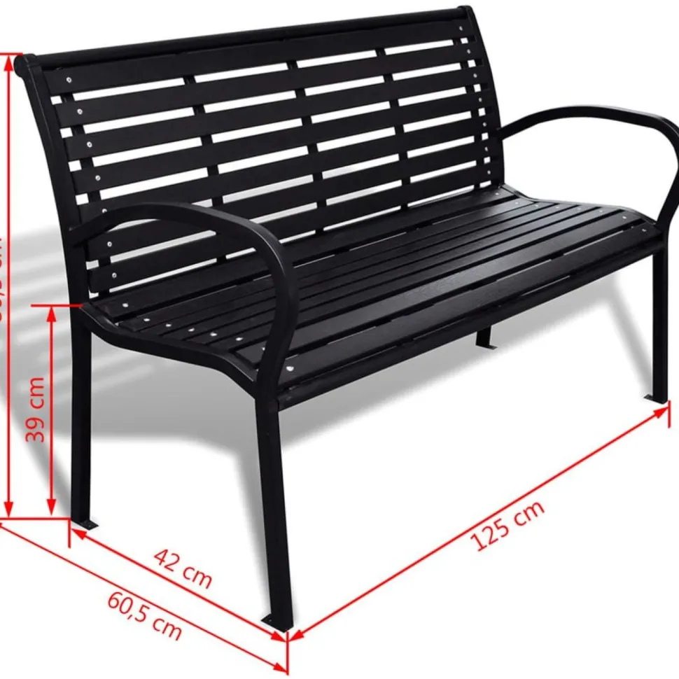 Puutarhapenkki 125 cm teräs ja puukomposiitti musta