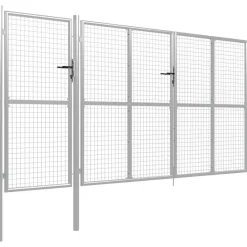 Puutarhaportti käyntiovella teräs 400x150cm hopea