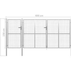 Puutarhaportti käyntiovella teräs 400x150cm hopea