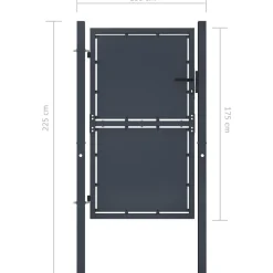Puutarhaportti teräs 100x175cm umpinainen antrasiitti