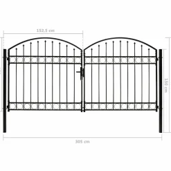 Puutarhaportti tuplaovilla kaareva yläosa teräs 300x125cm musta