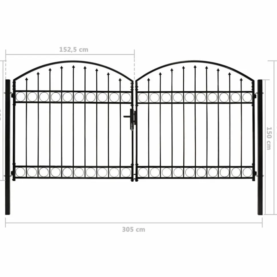 Puutarhaportti tuplaovilla kaareva yläosa teräs 300x125cm musta