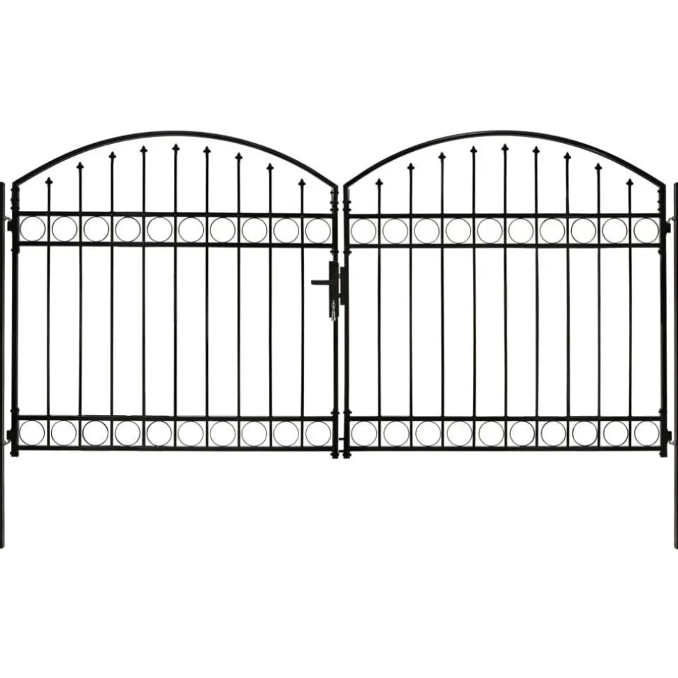 Puutarhaportti tuplaovilla kaareva yläosa teräs 300x125cm musta