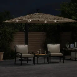 Puutarhavarjo LED-valot ja terästanko ruskea 269x269x235 cm (05087)