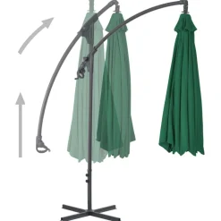 Riippuva aurinkovarjo teräspylväällä 300 cm vihreä