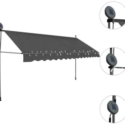 Sisäänkelattava markiisi ledillä 350 cm antrasiitti