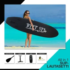 SUP-lautasetti Deep Sea XXL ilmatäytteinen 330 cm 15 PSI musta-valkoinen