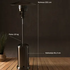 Terassilämmitin Fornorth Cylinder, 13kW kaasukäyttöinen, rosteri