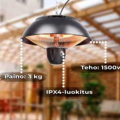 Terassilämmitin Fornorth kattoon 1500W etäohjaus, musta