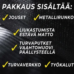 Trampoliini Stratos turvaverkolla suorakaide eri kokoja