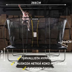 Trampoliini Stratos turvaverkolla suorakaide eri kokoja