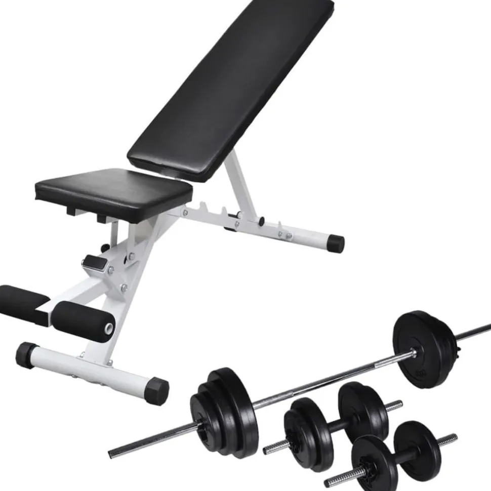 Treenipenkki levytanko- ja käsipainosarjalla, 30.5kg, 47.5x41x133cm