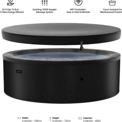 Ulkoporeallas Wave Spa Tahoe, 4 hlöä, 70 suutinta, WiFi, pyöreä, koottava, musta