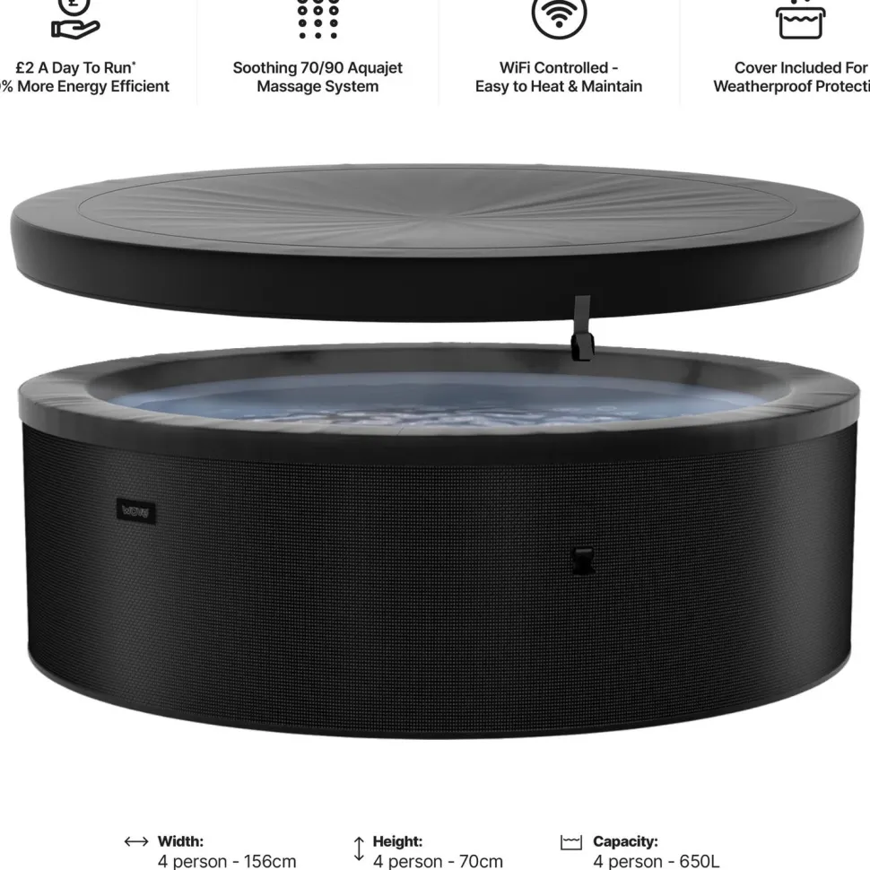 Ulkoporeallas Wave Spa Tahoe, 4 hlöä, 70 suutinta, WiFi, pyöreä, koottava, musta