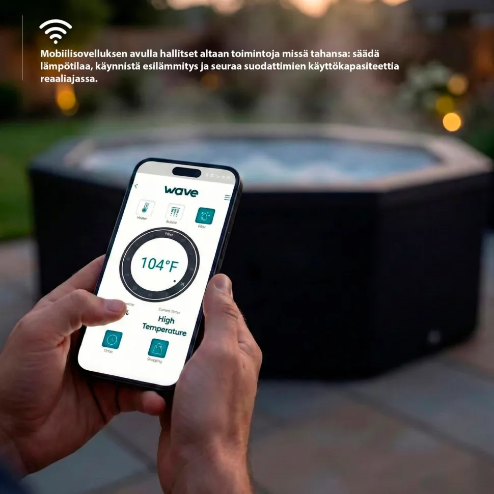 Ulkoporeallas Wave Spa Tahoe, 4 hlöä, 70 suutinta, WiFi, pyöreä, koottava, musta