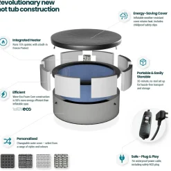 Ulkoporeallas Wave Spa Tahoe, 4 hlöä, 70 suutinta, WiFi, pyöreä, koottava, harmaa
